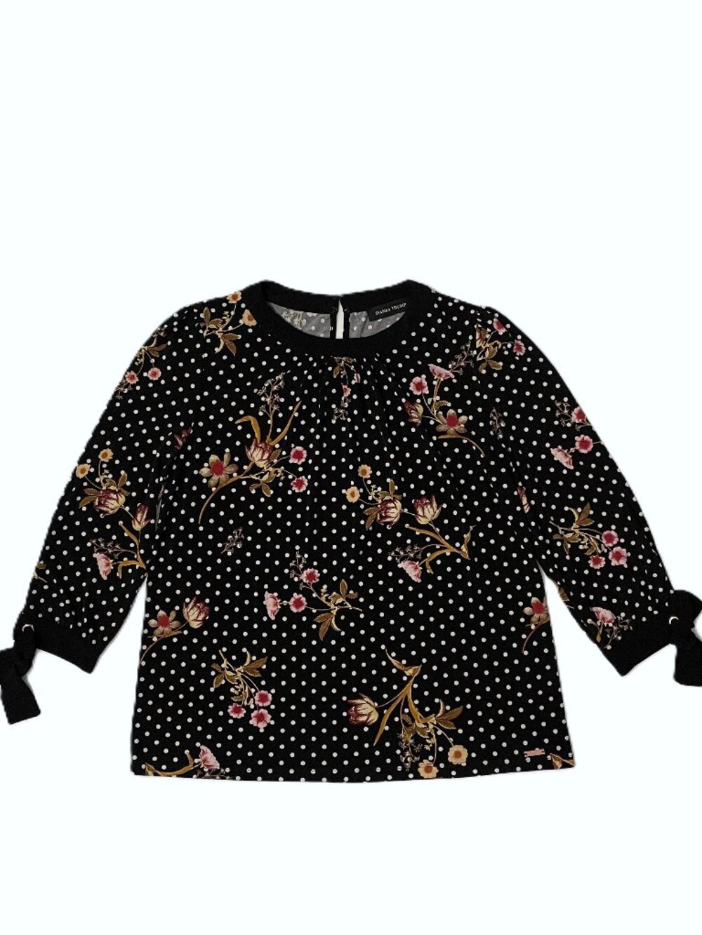Ivanka Trump Blouse Top Small Black Polka Dot Floral Dark Coquette Romantic Bow